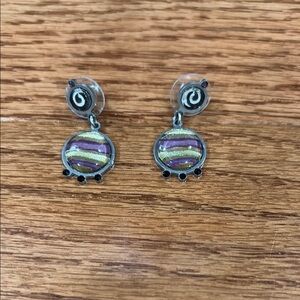 Artisan Purple and Gold Striped Earrings